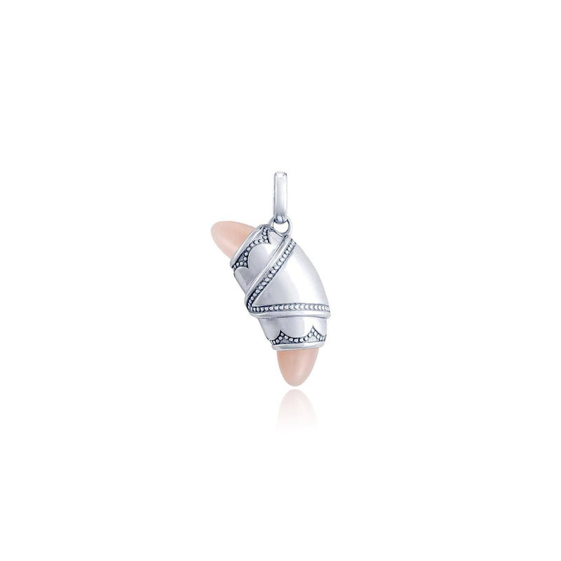 Light Pink Agate Crescent Cookie Charm in Silver