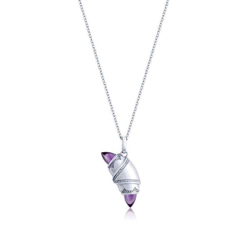Amethyst Crescent Cookie Necklace in 14kt White Gold