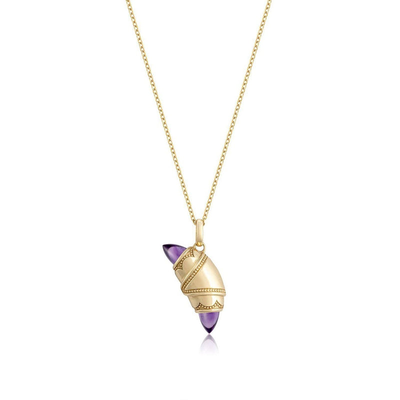 Amethyst Crescent Cookie Necklace in 14kt Yellow Gold