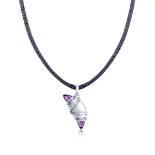 Amethyst Crescent Cookie Necklace in Silver
