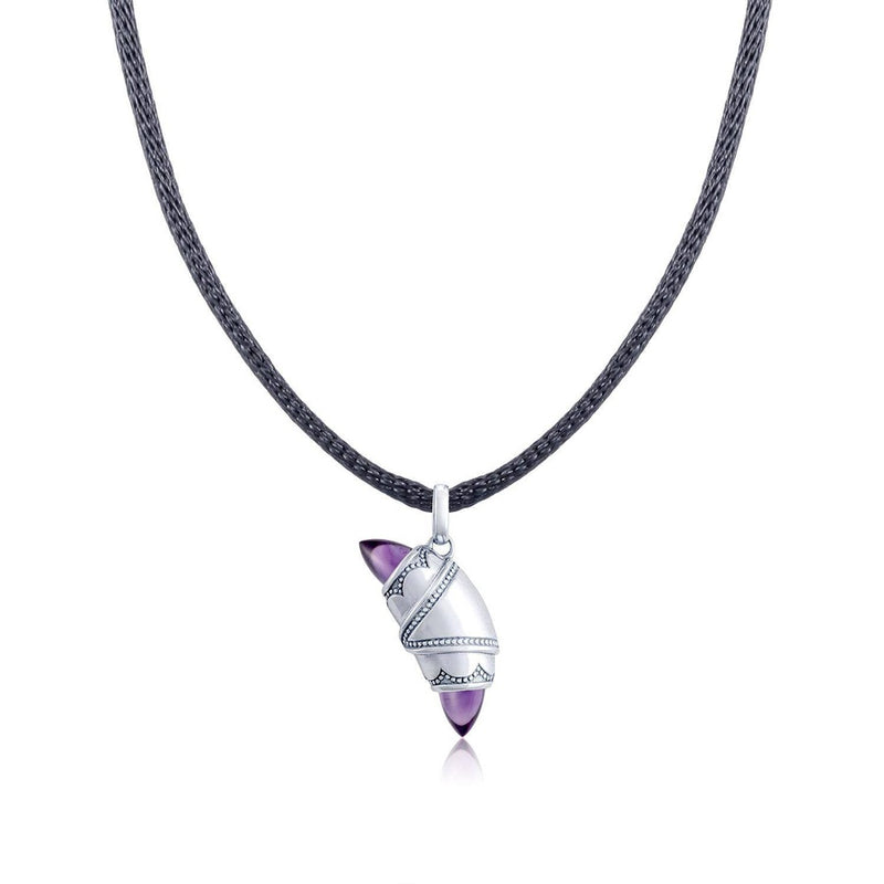 Amethyst Crescent Cookie Necklace in Silver