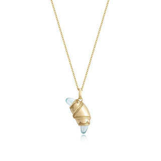 Aquamarine Crescent Cookie Necklace in 14kt Yellow Gold