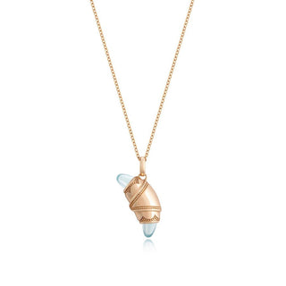 Aquamarine Crescent Cookie Necklace in 14kt Rose Gold