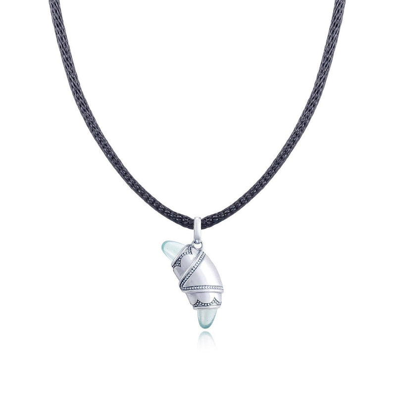 Aquamarine Crescent Cookie Necklace in Silver