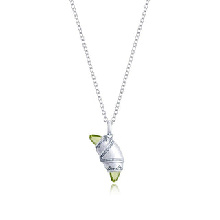 Peridot Crescent Cookie Necklace in Silver