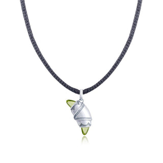 Peridot Crescent Cookie Necklace in Silver