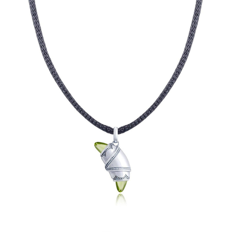 Peridot Crescent Cookie Necklace in Silver