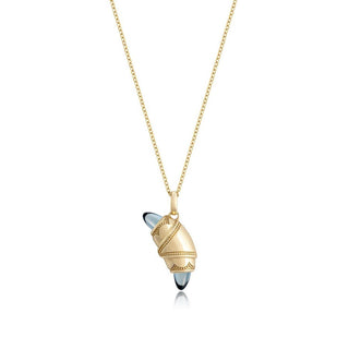 London Blue Topaz Crescent Cookie Necklace in 14kt Yellow Gold