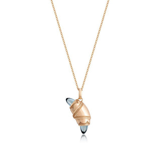 London Blue Topaz Crescent Cookie Necklace in 14kt Rose Gold