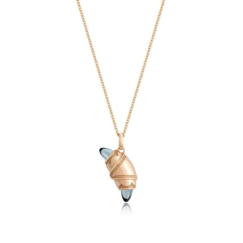 London Blue Topaz Crescent Cookie Necklace in 14kt Rose Gold