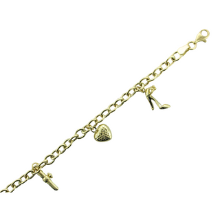 7.5" HEART/PURSE/SHOE/LIPSTICK 14KY BRACELET