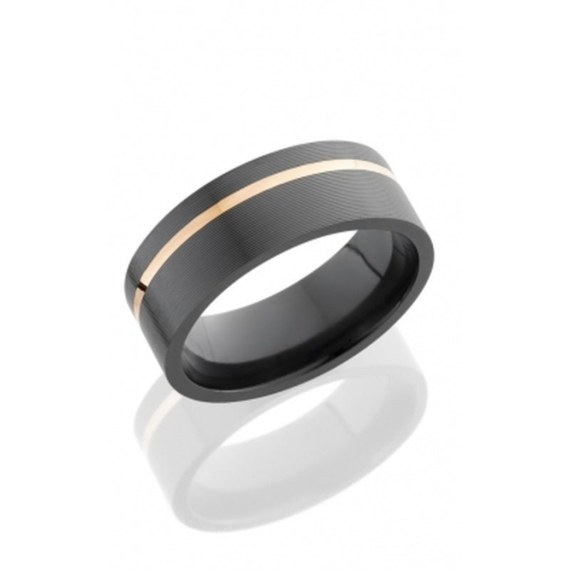 8MM BLK ZIR RND EDGE 14K ROSE INLAY