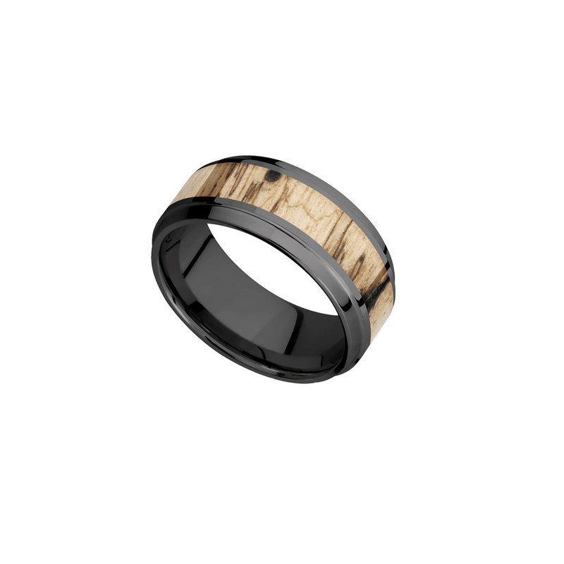 9MM BLK ZIRC W/5MM SPALTED TAMARIND INLAY BAND