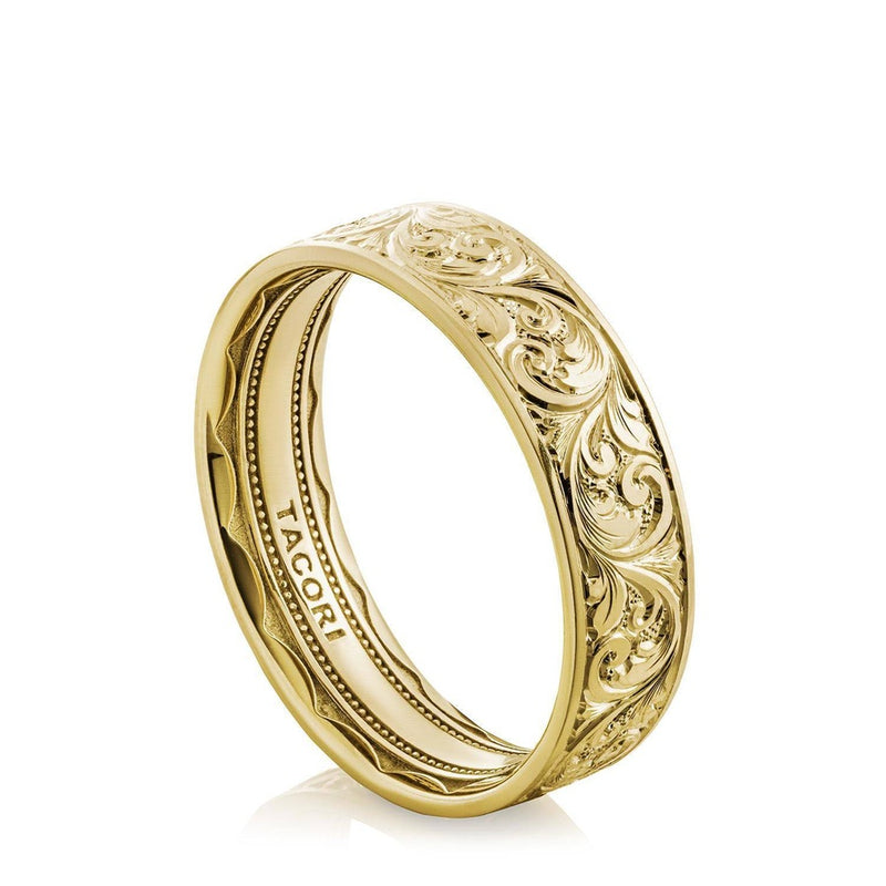 Flat Scroll Hand Engraved in High Polish Finish Wedding Band