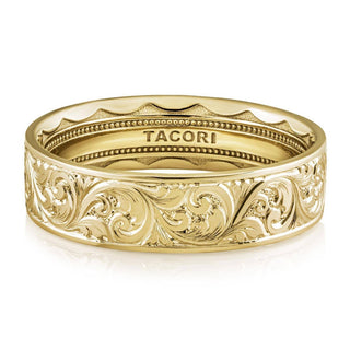 Flat Scroll Hand Engraved in High Polish Finish Wedding Band