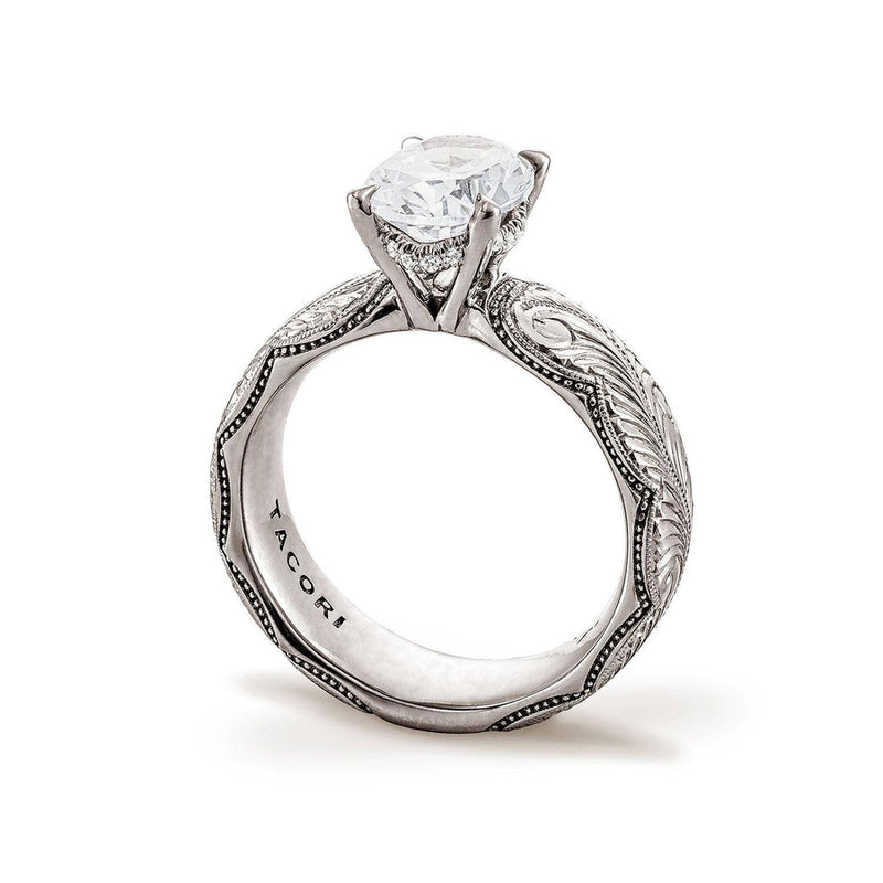 Oval Solitaire Wheat Hand Engraved Cigar Band Engagement Ring