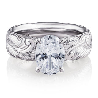 Oval Solitaire Wheat Hand Engraved Cigar Band Engagement Ring
