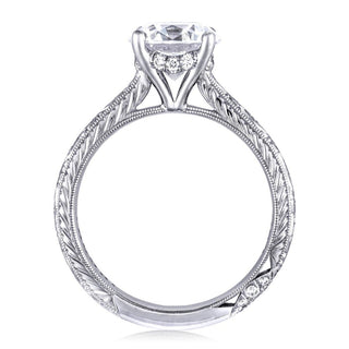 Oval Solitaire Wheat Hand Engraved Cigar Band Engagement Ring