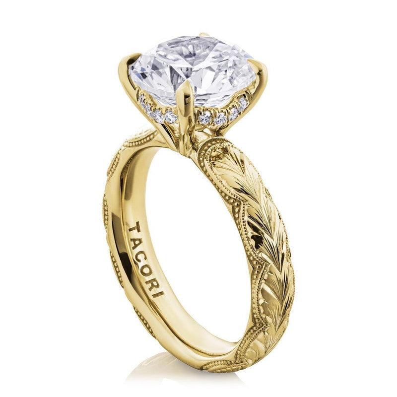 Round Solitaire Wheat Hand Engraved Cigar Band Engagement Ring