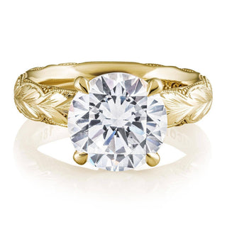 Round Solitaire Wheat Hand Engraved Cigar Band Engagement Ring