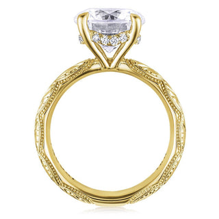 Round Solitaire Wheat Hand Engraved Cigar Band Engagement Ring
