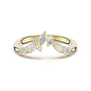 Diamond Cluster Contour Wedding Band in 18kt Yellow Gold