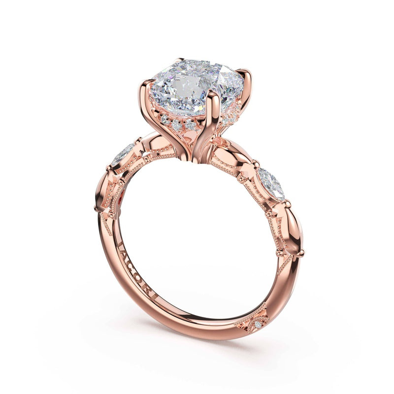 Marquise Pattern Cushion Solitaire Engagement Ring in 14kt Rose Gold