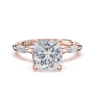 Marquise Pattern Cushion Solitaire Engagement Ring in 14kt Rose Gold