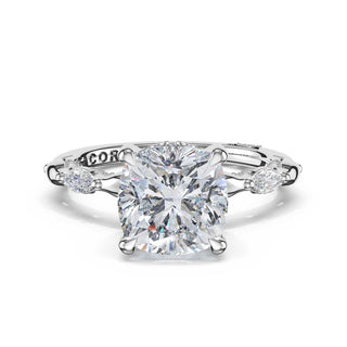 Marquise Pattern Cushion Solitaire Engagement Ring in 14kt White Gold