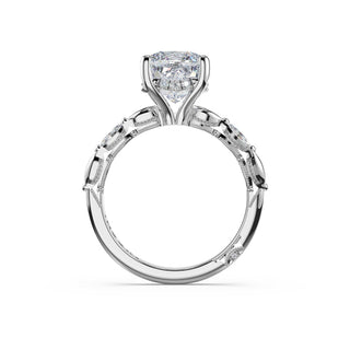 Marquise Pattern Cushion Solitaire Engagement Ring in 14kt White Gold