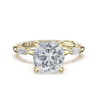Marquise Pattern Cushion Solitaire Engagement Ring in 18kt Yellow Gold