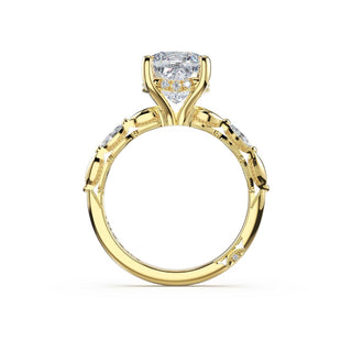 Marquise Pattern Cushion Solitaire Engagement Ring in 18kt Yellow Gold