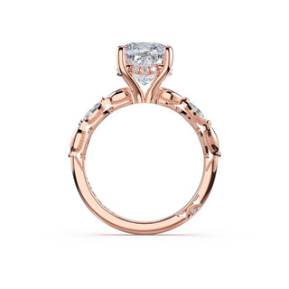 Marquise Pattern Cushion Solitaire Engagement Ring in 18kt Rose Gold