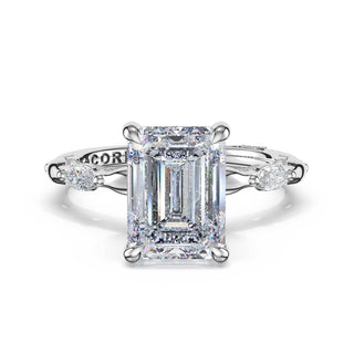 Marquise Pattern Emerald Solitaire Engagement Ring in Platinum