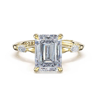 Marquise Pattern Emerald Solitaire Engagement Ring in 14kt Yellow Gold