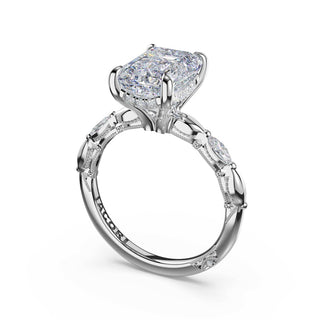 Marquise Pattern Emerald Solitaire Engagement Ring in 14kt White Gold
