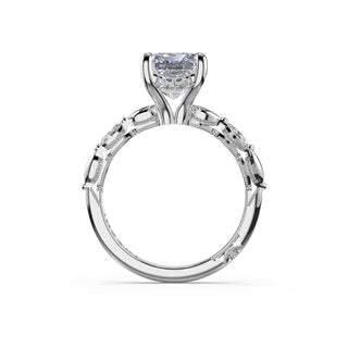 Marquise Pattern Emerald Solitaire Engagement Ring in 14kt White Gold