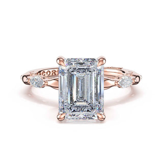 Marquise Pattern Emerald Solitaire Engagement Ring in 18kt Rose Gold