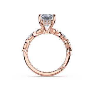 Marquise Pattern Emerald Solitaire Engagement Ring in 18kt Rose Gold