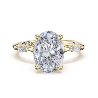 Marquise Pattern Oval Solitaire Engagement Ring in 14kt Yellow Gold