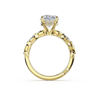 Marquise Pattern Oval Solitaire Engagement Ring in 14kt Yellow Gold