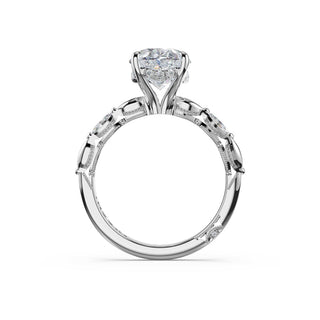 Marquise Pattern Oval Solitaire Engagement Ring in 14kt White Gold