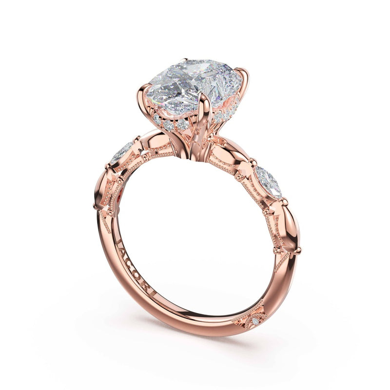 Marquise Pattern Oval Solitaire Engagement Ring in 18kt Rose Gold
