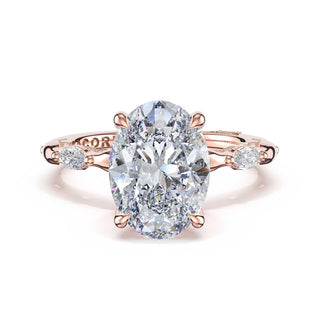 Marquise Pattern Oval Solitaire Engagement Ring in 18kt Rose Gold