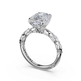 Marquise Pattern Oval Solitaire Engagement Ring in 18kt White Gold