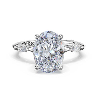 Marquise Pattern Oval Solitaire Engagement Ring in 18kt White Gold