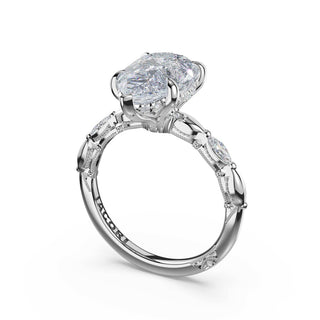 Marquise Pattern Pear Solitaire Engagement Ring in Platinum