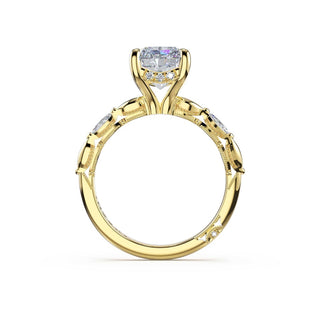 Marquise Pattern Radiant Solitaire Engagement Ring in 14kt Yellow Gold