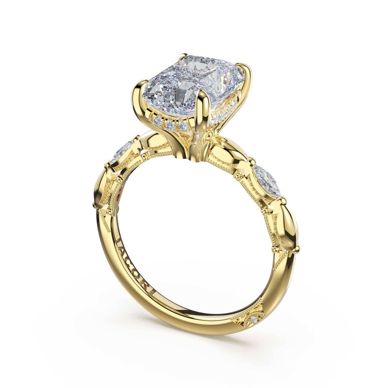 Marquise Pattern Radiant Solitaire Engagement Ring in 18kt Yellow Gold