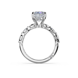 Marquise Pattern Radiant Solitaire Engagement Ring in 18kt White Gold